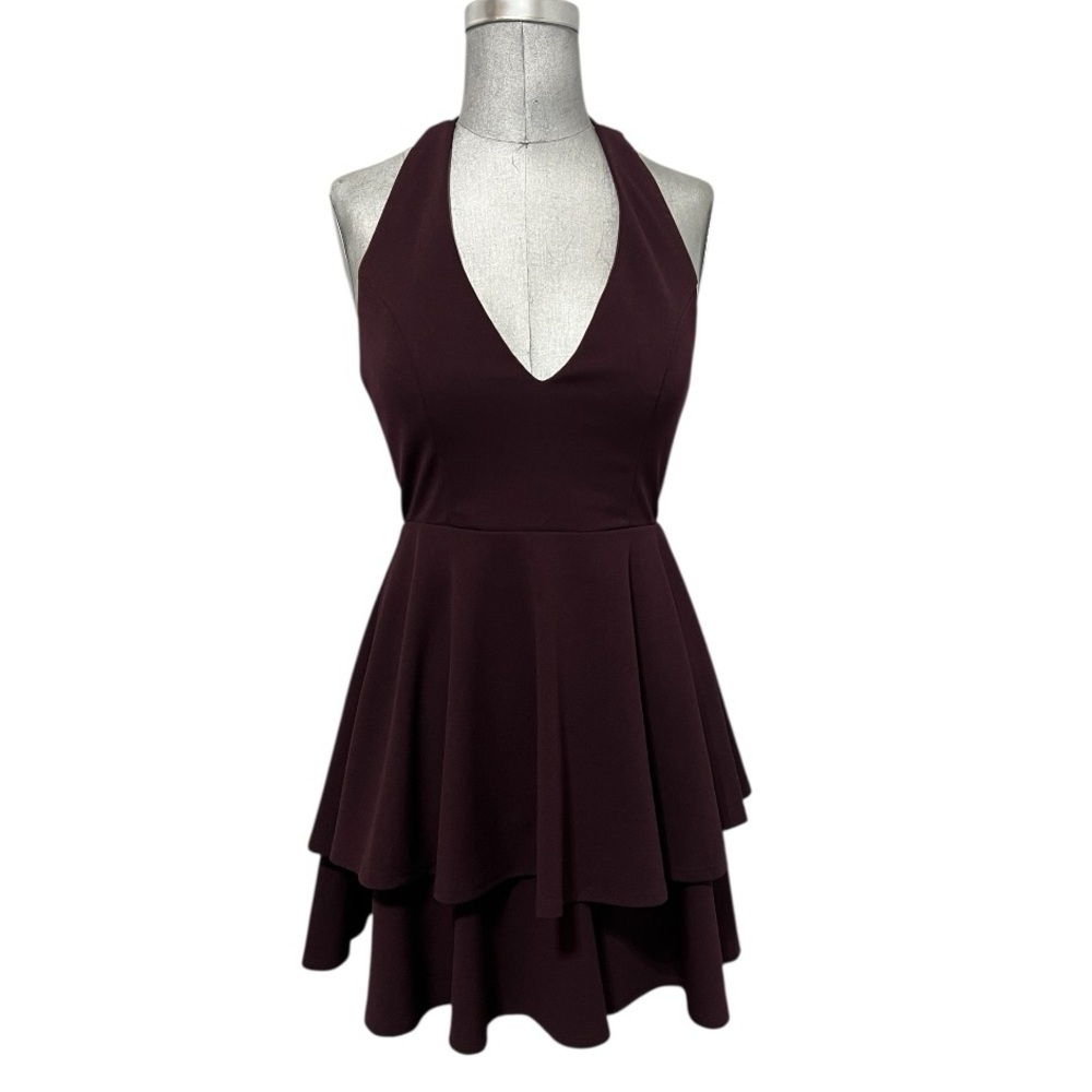 Altar’d State Elegant Halter Neck Skaters Dress in Burgundy Size S